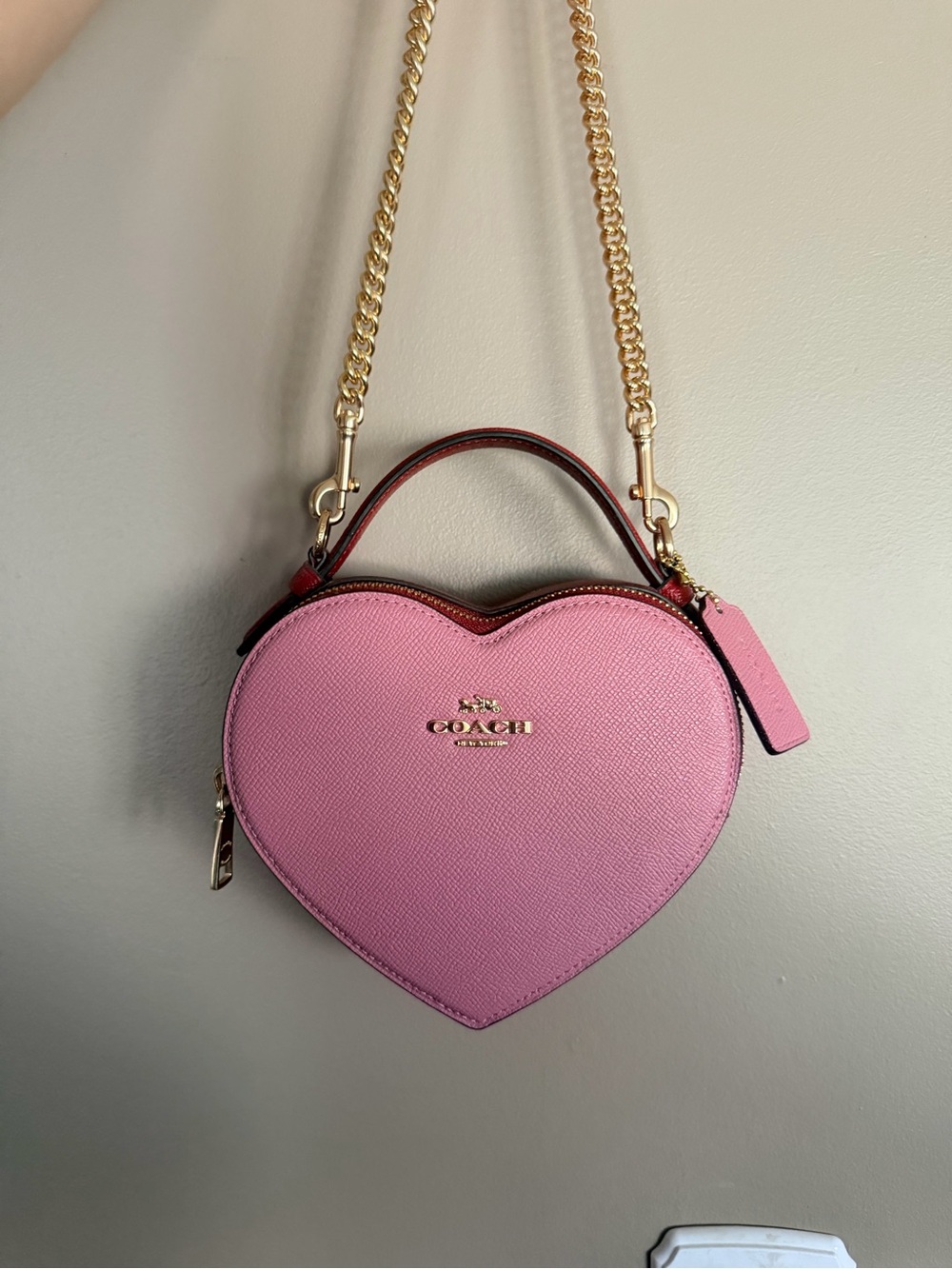 Coach Pink Heart Mini Bag with Gold Chain Strap